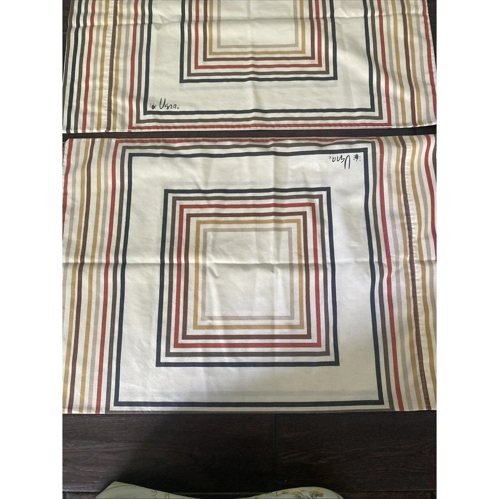 Vintage 1970's Vera Neumann Striped Square Standard Set of Pillowcases MCM